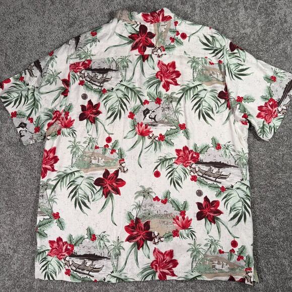 Tommy Bahama Hawaiian Camp Shirt Floral Holiday Christmas Red Poinsettia XL - Picture 8 of 8